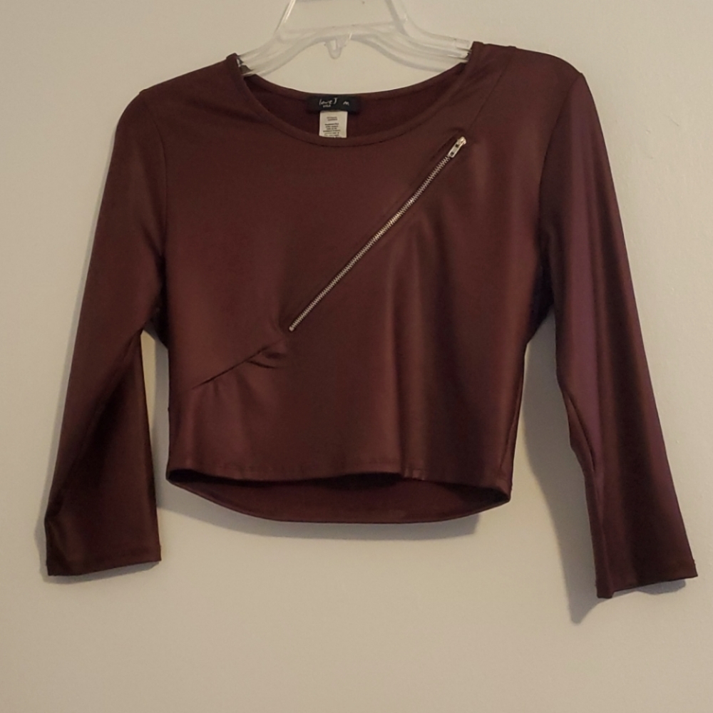 3 for $15 Love J Shiny Zippered Crop Top